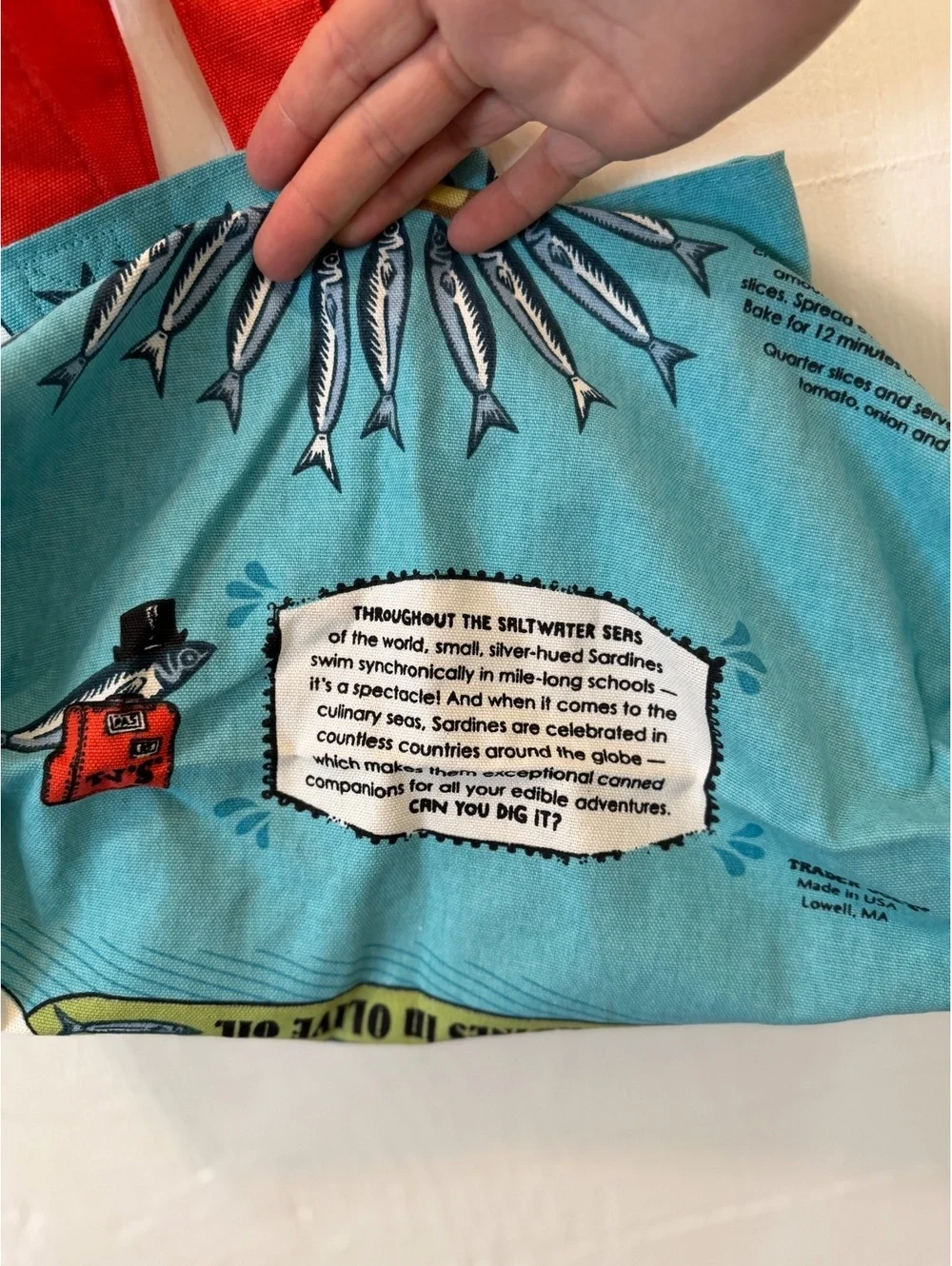 Vintage Trader Joe's Sardine Bag Tote Cotton Made in USA